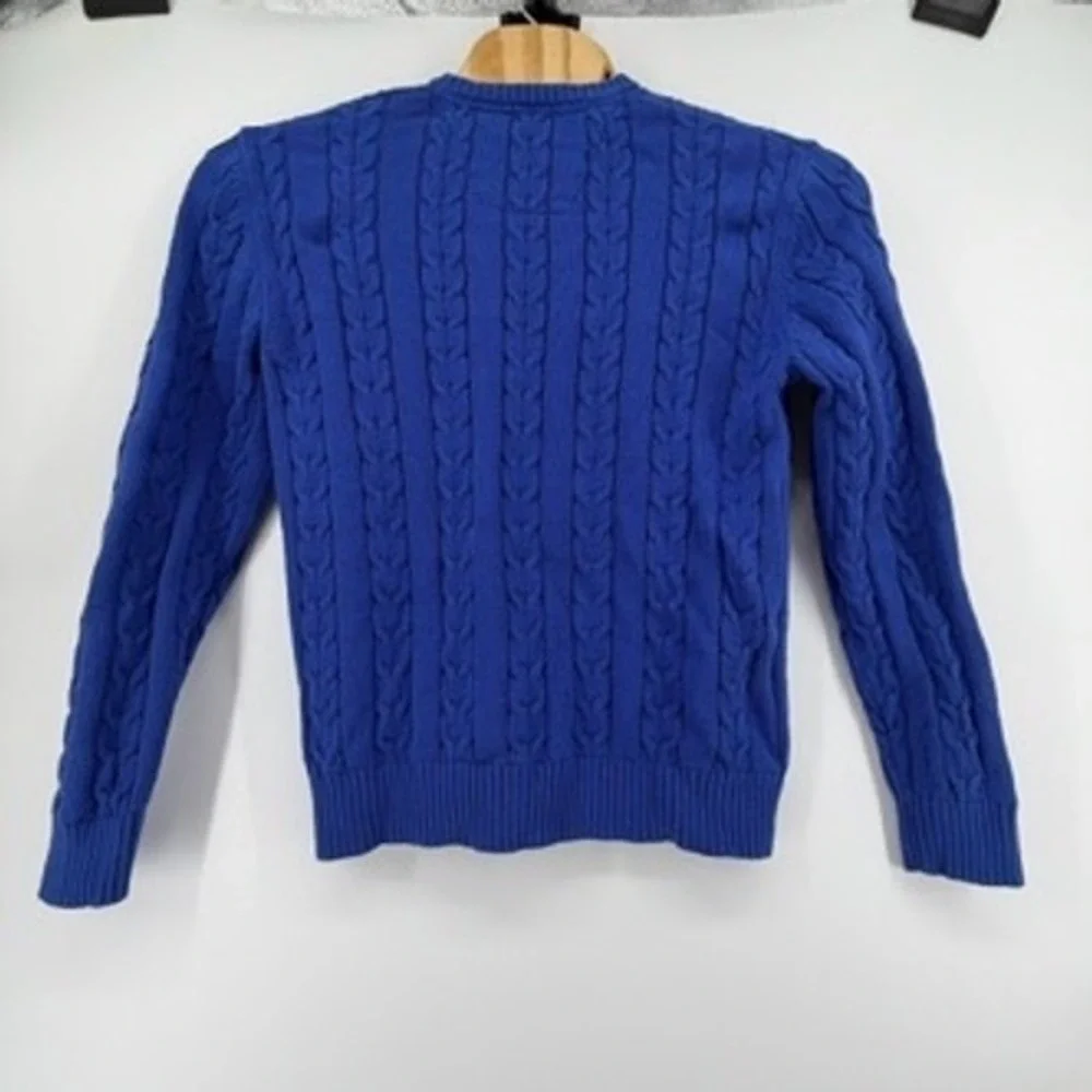 Nautica‎ Mens Royal Blue Cable Knit Cotton Crewneck Sweater Large Logo Pullover
